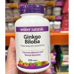 Viên uống Webber Natural Ginkgo Biloba |250 viên| Tăng cường tuần hoàn máu não - Cải thiện trí nhớ & Bảo vệ tế bào thần kinh [S/P Chuẩn Canada không tem]