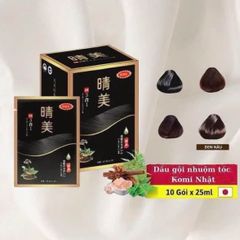 ✨ Dầu gội phủ bạc Komi Nhật Bản nâu đen - Lên màu nhanh, tiết kiệm thời gian (Hộp 10 gói x 25ml)