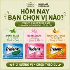 Kẹo Cao Su Không Đường Trident Sugar Free Gum Có Xylitol Thơm Miệng, 3 Vị Mint Bliss / Bubblegum / Tropical Twist
