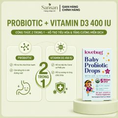 Men Vi Sinh Lovebug Probiotic Drops Organic Cho Bé 0-12 Tháng, 5 Tỷ Lợi Khuẩn + Vitamin D3, Dạng Nhỏ Giọt 10ml/20ml