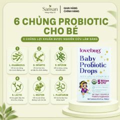 Men Vi Sinh Lovebug Probiotic Drops Organic Cho Bé 0-12 Tháng, 5 Tỷ Lợi Khuẩn + Vitamin D3, Dạng Nhỏ Giọt 10ml/20ml