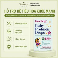 Men Vi Sinh Lovebug Probiotic Drops Organic Cho Bé 0-12 Tháng, 5 Tỷ Lợi Khuẩn + Vitamin D3, Dạng Nhỏ Giọt 10ml/20ml