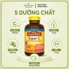 Nature Made Super C 200 Viên Bổ Sung Vitamin C 900mg, Vitamin D3 1000IU Và Kẽm Zinc 11mg
