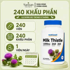 Viên Uống Hỗ Trợ Gan Nutricost Milk Thistle 1000mg Chiết Xuất Kế Sữa 4:1 Silymarin 240 Viên