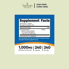 Viên Uống Hỗ Trợ Gan Nutricost Milk Thistle 1000mg Chiết Xuất Kế Sữa 4:1 Silymarin 240 Viên