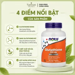 NOW Glutathione 500mg 60 Viên Nang Thực Vật, Bổ Sung Glutathione Dạng Khử, Milk Thistle Và Alpha Lipoic Acid
