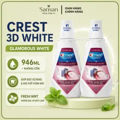 Nước Súc Miệng Crest 3D White Glamorous White 946ml Không Cồn, Hương Bạc Hà, Hỗ Trợ Loại Bỏ Vết Ố Bề Mặt Răng
