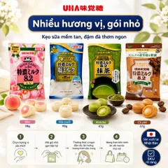 Keo sua UHA Tokuno Nhật Bản, Hương Vị Thơm Béo Ngon Đặc Trưng Cafe, Sữa, Đào, An Toàn