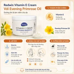 Redwin Vitamin E Cream 330g - kem dưỡng ẩm mềm mịn cho mặt và body chứa tinh dầu hoa Anh Thảo Úc