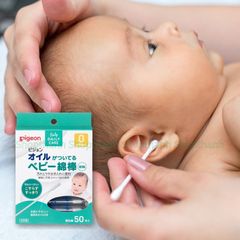 Tăm Bông Cho Bé Pi Gon Nội Địa Nhật | Thân Mỏng Mềm, Tẩm Dầu Làm Sạch Tai Mũi An Toàn Cho Trẻ Sơ Sinh