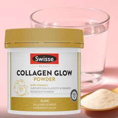 Swisse Beauty Collagen Glow Powder |240g| Collagen thủy phân dạng bột hương dâu bổ trợ kép - Tăng độ đàn hồi & Đẩy lùi lão hóa da [S/P Chuẩn Úc]