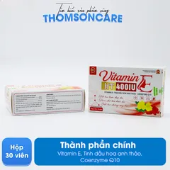 Viên uống Vitamin E đỏ 400IU bổ sung chất chống oxy hóa hạn chế lão hóa da, giảm khô da, nhăn da - Hộp 30 viên