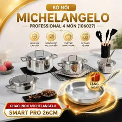 BỘ NỒI MICHELANGELO PROFESSIONAL 4 MÓN (106027) tặng 1 Chảo inox Michelangelo Smart Pro 26cm - CM56