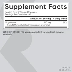 Viên Uống Magnesium Glycinate Sports Research - Hỗ trợ hệ thần kinh cải thiện trí nhớ gảm căng thẳng sản xuất Mỹ