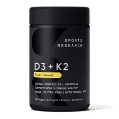 Viên Uống Vitamin D3 + K2 Sports Research  - Hỗ trợ tim mạch giúp xương chắc khỏe sản xuất chính hãng Mỹ