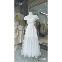 Đầm ren dáng dài phối lưới có mút ngực