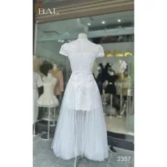 Đầm ren dáng dài phối lưới có mút ngực