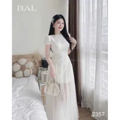 Đầm ren dáng dài phối lưới có mút ngực