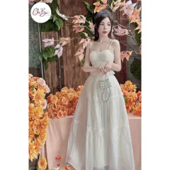 Set thiết kế ren voan hoa thêu mút ngực kèm chân váy maxi voan tầng 2 lớp