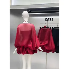 Đầm trễ vai bánh bèo chân váy bí thiết kế buộc hoa cổ điệu đà