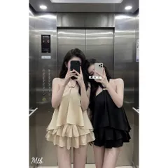 Sét váy yếm thiết kế đính phụ kiện chân váy tầng