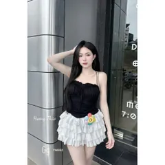 Set áo quây viền bèo phối chân váy bèo