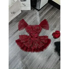Đầm ống tơ hoa hồng cánh tiên xoè bồng hot