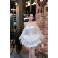 Đầm cúp ngực nơ nhí tay bồng tùng nhún xoè hot