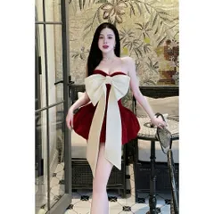 Đầm nhung kim tuyến cúp bí bồng bềnh nơ to rời kim gài
