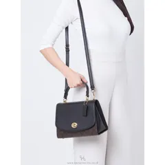 Túi xách da nữ COACH Tilly Top Handle Satchel With Signature Canvas F76620 IM/BROWN/BLACK CHÍNH HÃNG MỸ
