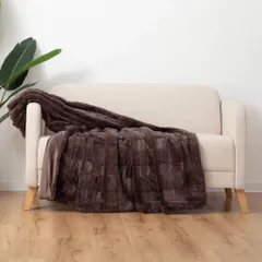 [Chính hãng] [ COSTCO USA ] [ Mền lông cừu ]  Bershire Textured Faux Fur Throw - Nâu 60”mx70” 152CM x 178CM