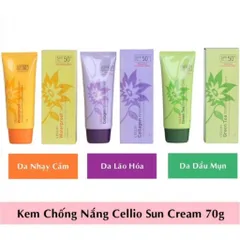 kem chống nắng Cellio đến từ Hàn Quốc, đều có chỉ số bảo vệ cao SPF 50+ PA+++ trọng lượng 70g
