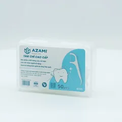 Tăm Chỉ Nha Khoa AZAMI hộp nhỏ tiện lợi 50pcs sợi PTFE cao cấp, Siêu mảnh không sơ dành cho răng khít và nướu nhạy cảm.