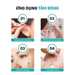 [ Hàng Việt Nam ]  Hộp 200 cái Tăm bông 2 đầu MOMI, Tăm bông thân nhựa kháng khuẩn ngoáy mũi ngoáy tai cho cả gia đình.