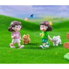 Mô hình bé gái dắt chó mini - Phụ kiện tiểu cảnh siêu dễ thương