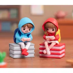 Mô hình cô bé cậu bé chơi game siêu cute trang trí bàn học,bàn làm việc,taplo,tiểu cảnh kích thước 5.6*3.2 cm