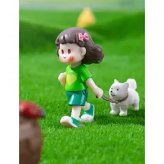 Mô hình bé gái dắt chó mini - Phụ kiện tiểu cảnh siêu dễ thương
