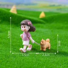 Mô hình bé gái dắt chó mini - Phụ kiện tiểu cảnh siêu dễ thương