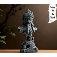 Diện phật thiện -ác bằng đá sa thạch trang trí bế cả,hòn non bộ,chậu cây,thác khói … kích thước 13.5*7.5cm