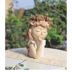 Chậu hoa cô gái deco sang trọng chất liệu Resin cao cấp kt 20*12cm- deco phòng,làm quà tặng,chậu cắm hoa trồng cây…
