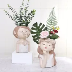 Chậu hoa cô gái deco sang trọng chất liệu Resin cao cấp kt 20*12cm- deco phòng,làm quà tặng,chậu cắm hoa trồng cây…