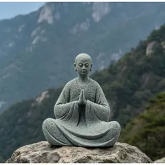 Tượng vô danh tăng đứng vái,ngồi thiền đá sa thạch