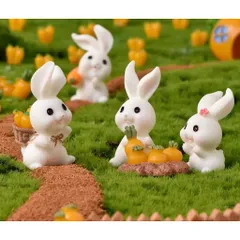 Combo 20 món Bộ mô hình làng thỏ thu hoạch cà rốt vui vẻ bằng resin cao cấp