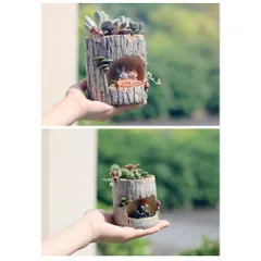 Chậu Gốc cây độc đáo phối chi tiết thú dễ thương,chất liệu Resin cao cấp thương hiệu Roogo deco,trồng cây,cắm nến…