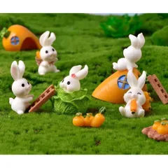 Combo 20 món Bộ mô hình làng thỏ thu hoạch cà rốt vui vẻ bằng resin cao cấp