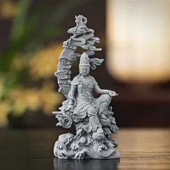 Tượng Thuỷ Nguyệt Quan Âm đá sa thạch kích thước 17,5*8,2 cm - Deco bàn trà,bể cá,chậu cây,terrrium…