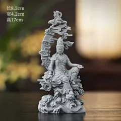 Tượng Thuỷ Nguyệt Quan Âm đá sa thạch kích thước 17,5*8,2 cm - Deco bàn trà,bể cá,chậu cây,terrrium…