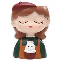 chậu cô gái dễ thương Bằng Resin Cao Cấp thương hiệu Roogo – Decor Bàn Làm Việc ,trang trí,làm quà tặng… kt 11*7,5 cm