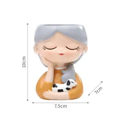 chậu cô gái dễ thương Bằng Resin Cao Cấp thương hiệu Roogo – Decor Bàn Làm Việc ,trang trí,làm quà tặng… kt 11*7,5 cm