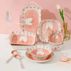 BỘ BÁT ĐĨA THỎ DÂU HỒNG DỄ THƯƠNG